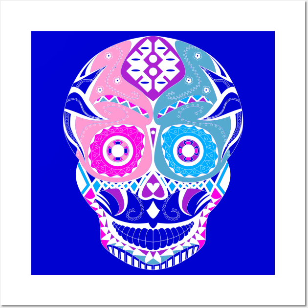 skeleton smiley ecopop art in tribal mexican pattern Wall Art by jorge_lebeau